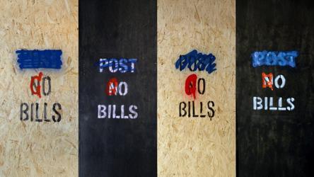 Four panels with "GO BILLS" graffiti, each with varying text designs and colors.