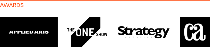 Une bannière présentant les logos des Graphis Awards, Applied Arts et Communication Arts.