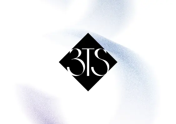 A black diamond-shaped logo with the letters "BTS" in white, set against a soft, abstract background.